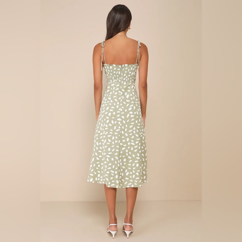 NWOT Lulus Party in Paris Green Print Tie Strap Midi Dress - Picture 3 of 7